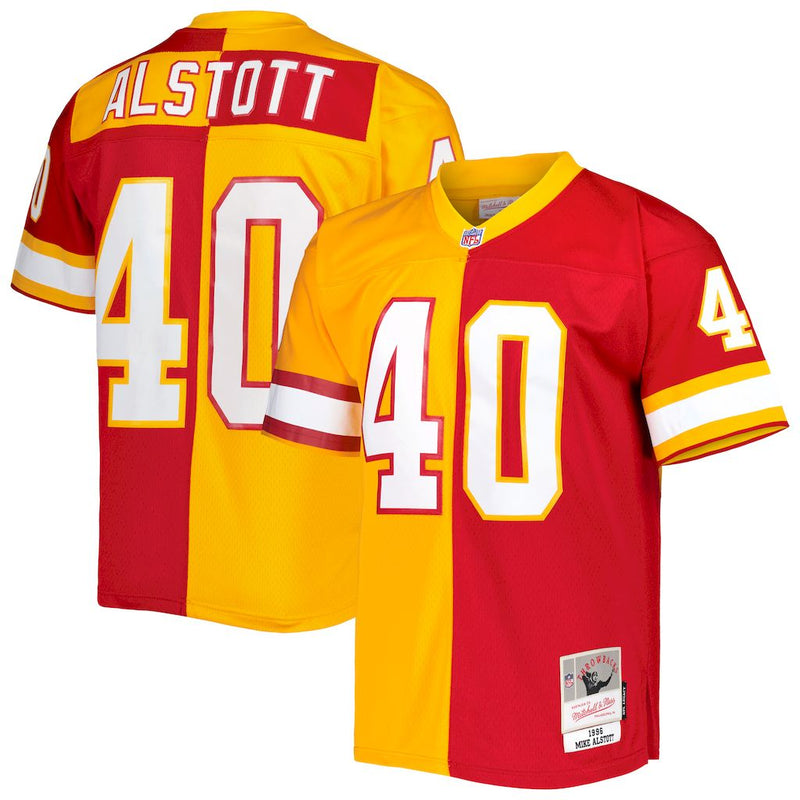 Camisa Mike Alstott Tampa Bay Buccaneers Mitchell & Ness  Split Legacy Replica 1996 - Laranja/vermelho