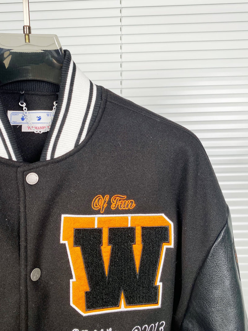 Jaqueta Off-White "Laboratory of Fun" Leather Varsity