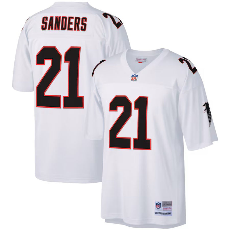 Camisa Deion Sanders Atlanta Falcons Mitchell & Ness Legacy Replica - Laranja/Branca/Preta
