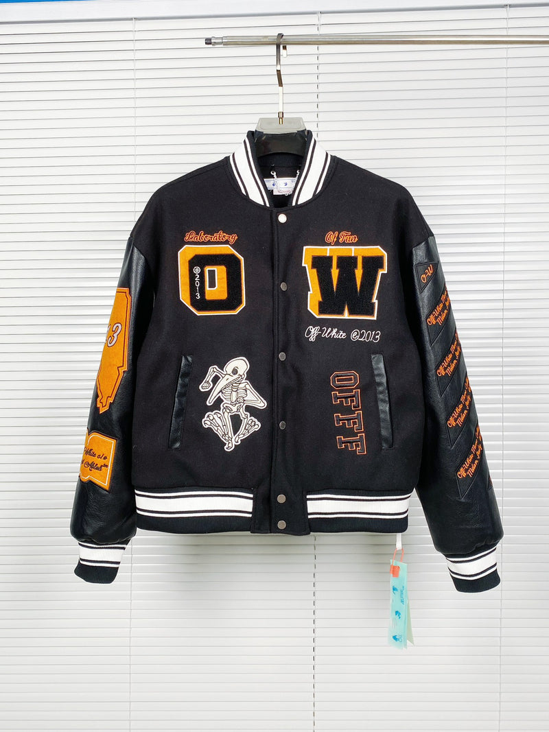Jaqueta Off-White "Laboratory of Fun" Leather Varsity