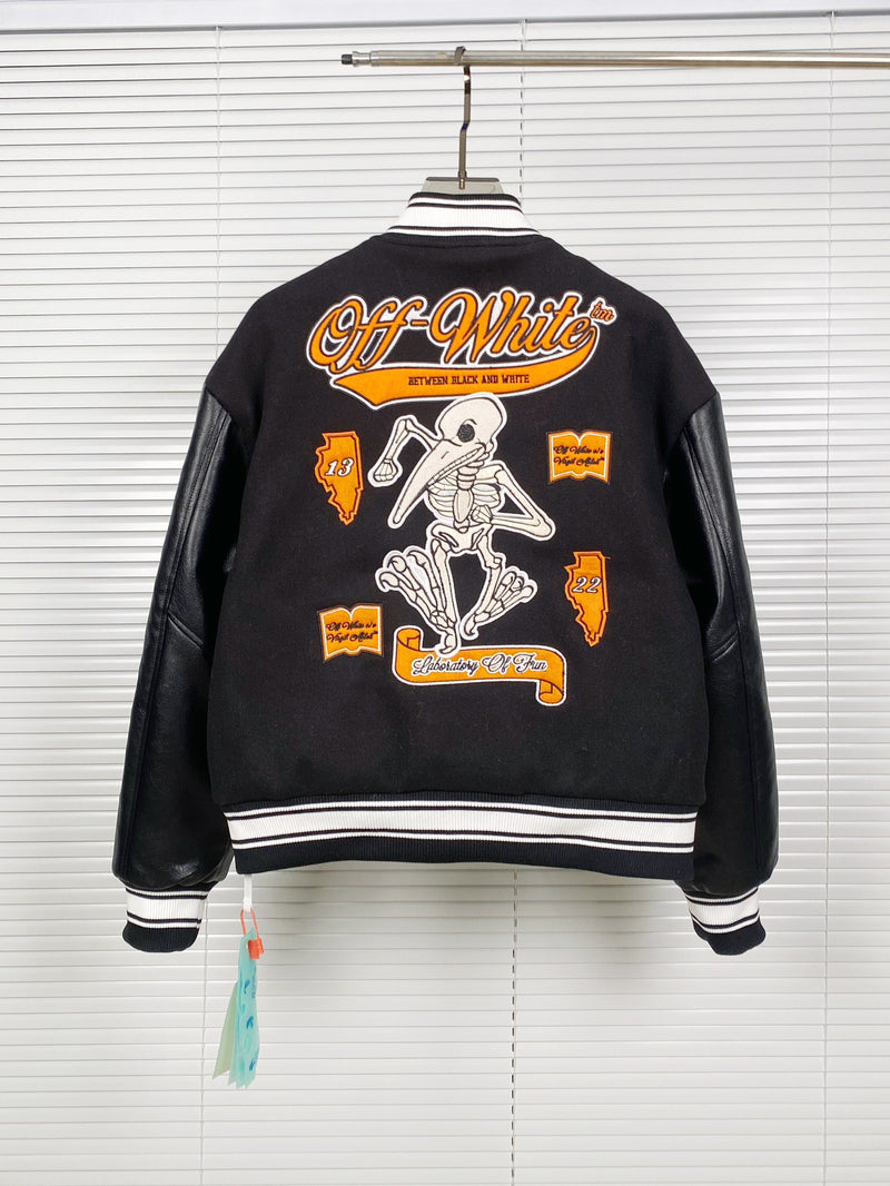 Jaqueta Off-White "Laboratory of Fun" Leather Varsity