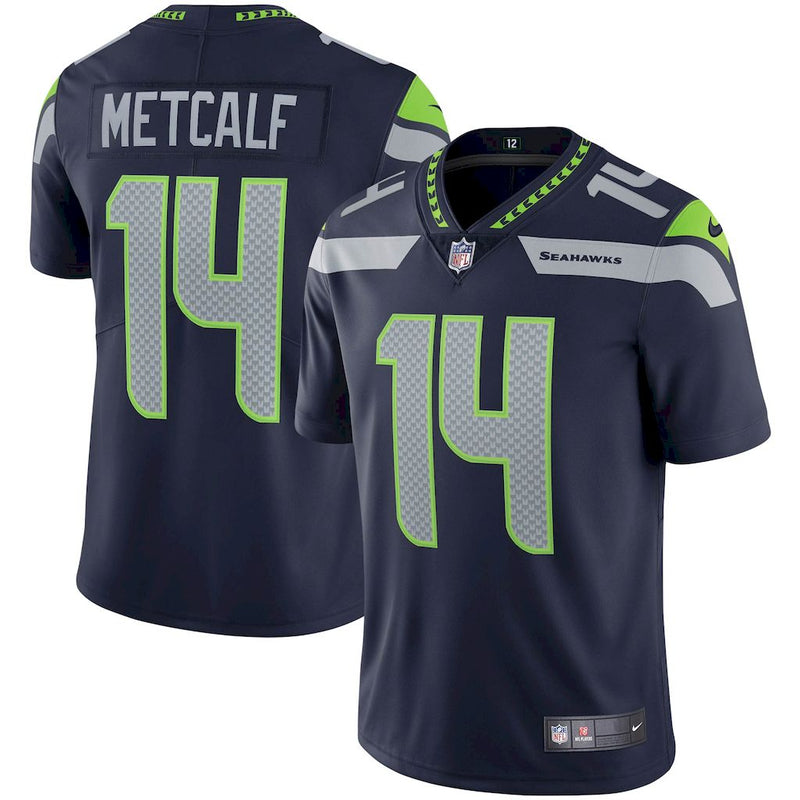 Camisa DK Metcalf Seattle Seahawks Nike Vapor Limited - College Azul Marinho/Branca/Verde Neon