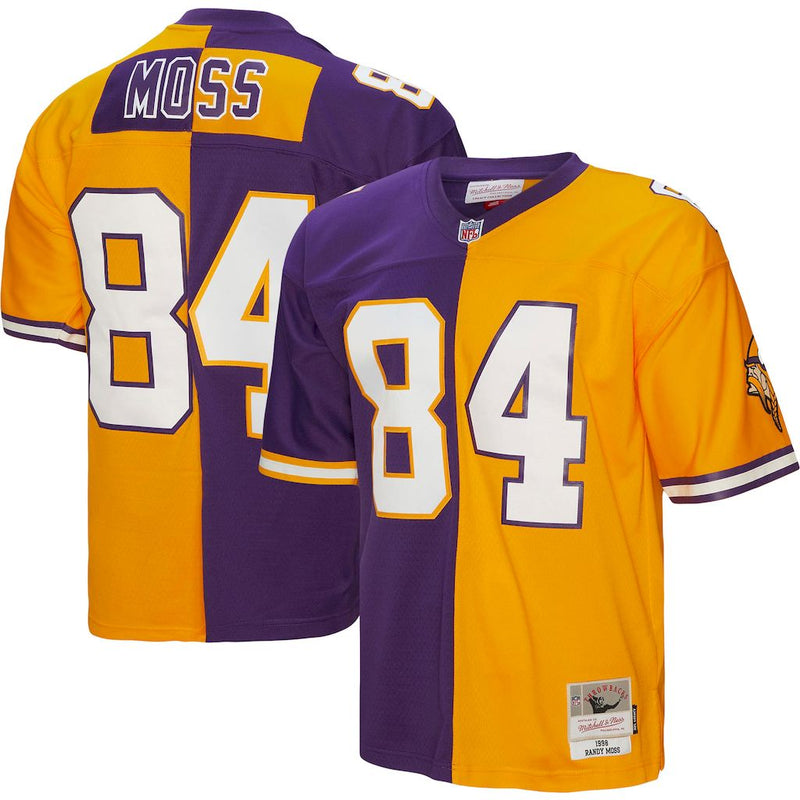 Camisa Randy Moss Minnesota Vikings Mitchell & Ness Split Legacy Replica 1998 - Roxo/Ouro