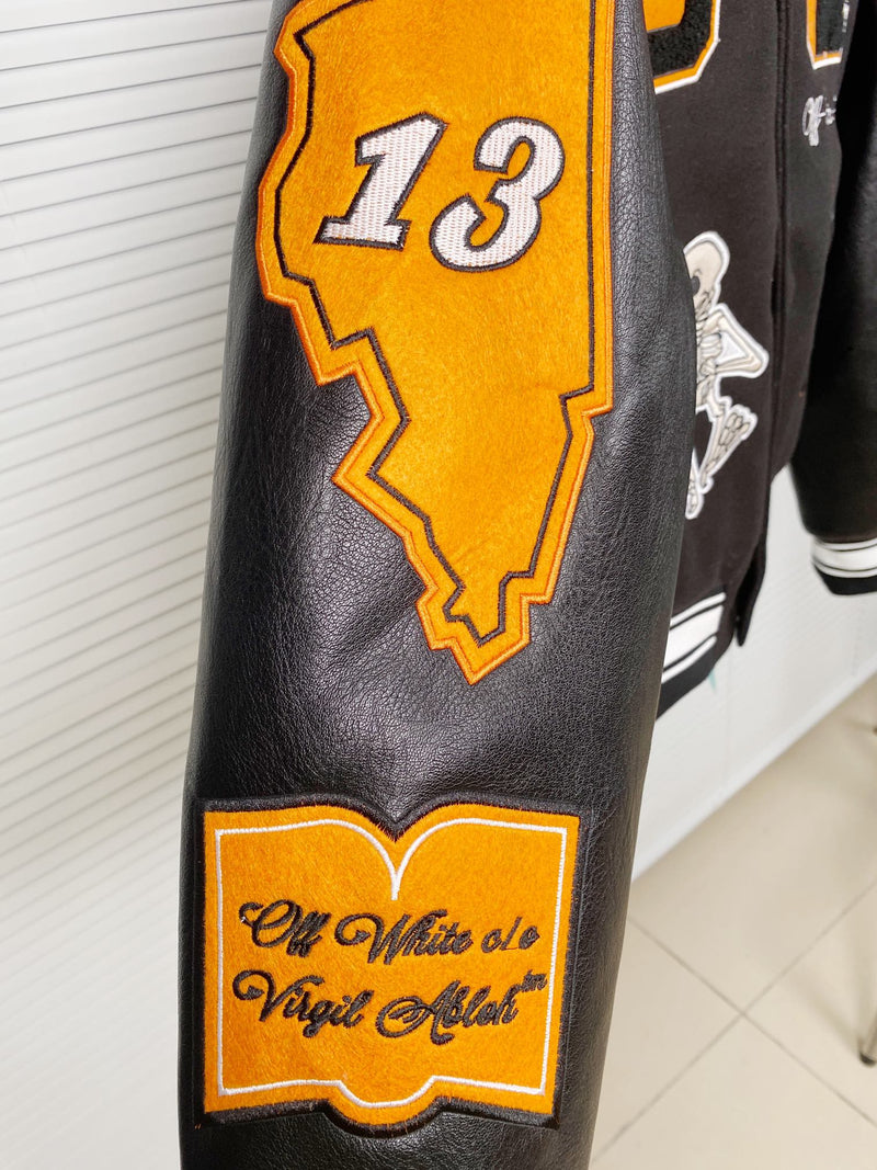 Jaqueta Off-White "Laboratory of Fun" Leather Varsity