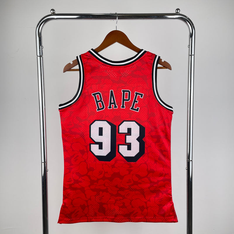 Regatas BAPE x Mitchell & Ness Miami Heat Preto e Vermelha ABC Basketball Swingman 1993 - Hardwood Classics