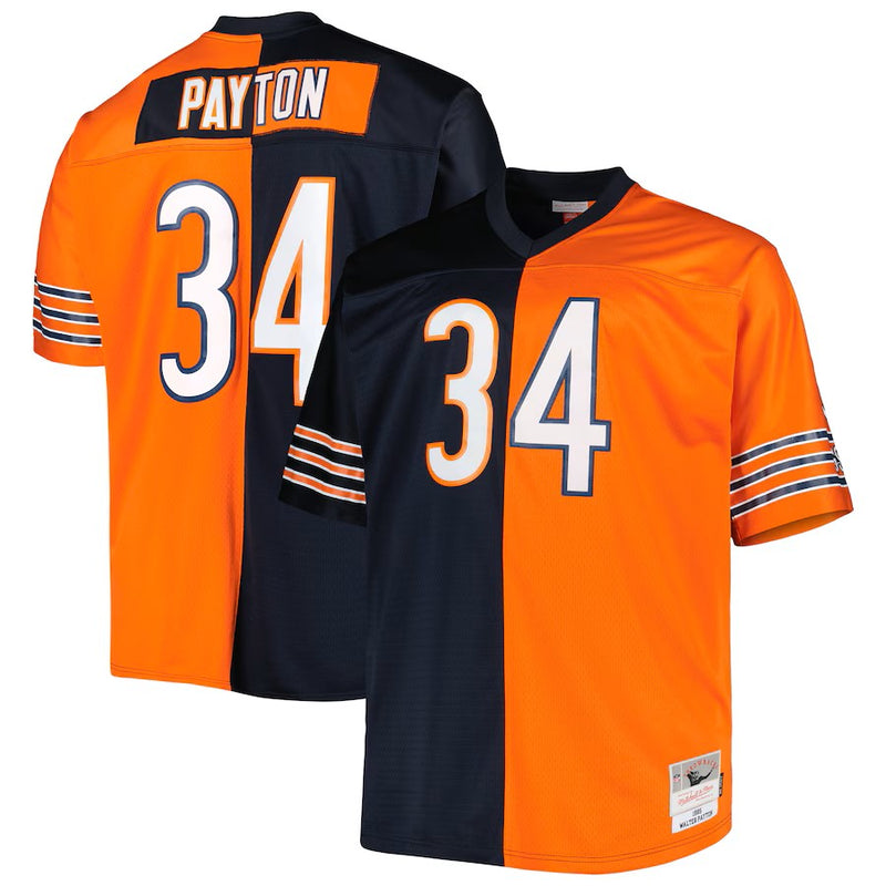 Camisa Walter Payton Chicago Bears Mitchell & Ness Big & Tall Split Legacy Retired Player Replica - Azul/Laranja