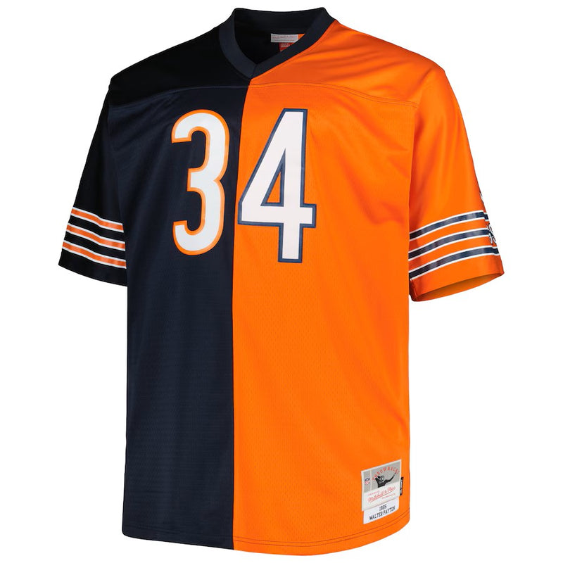 Camisa Walter Payton Chicago Bears Mitchell & Ness Big & Tall Split Legacy Retired Player Replica - Azul/Laranja