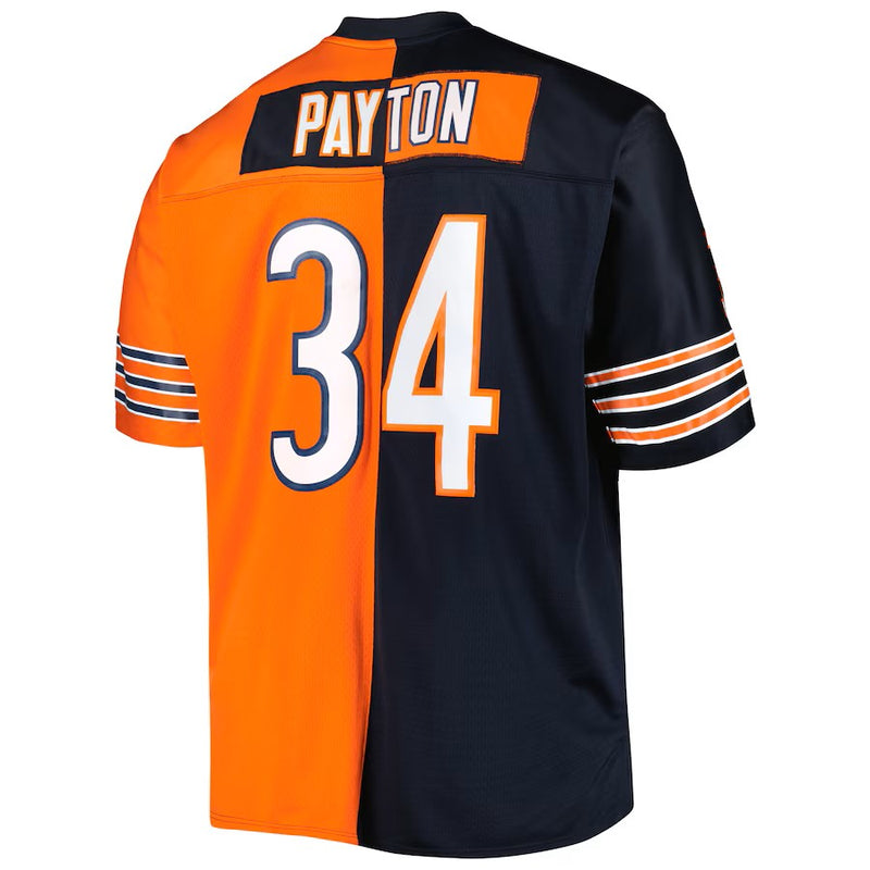 Camisa Walter Payton Chicago Bears Mitchell & Ness Big & Tall Split Legacy Retired Player Replica - Azul/Laranja